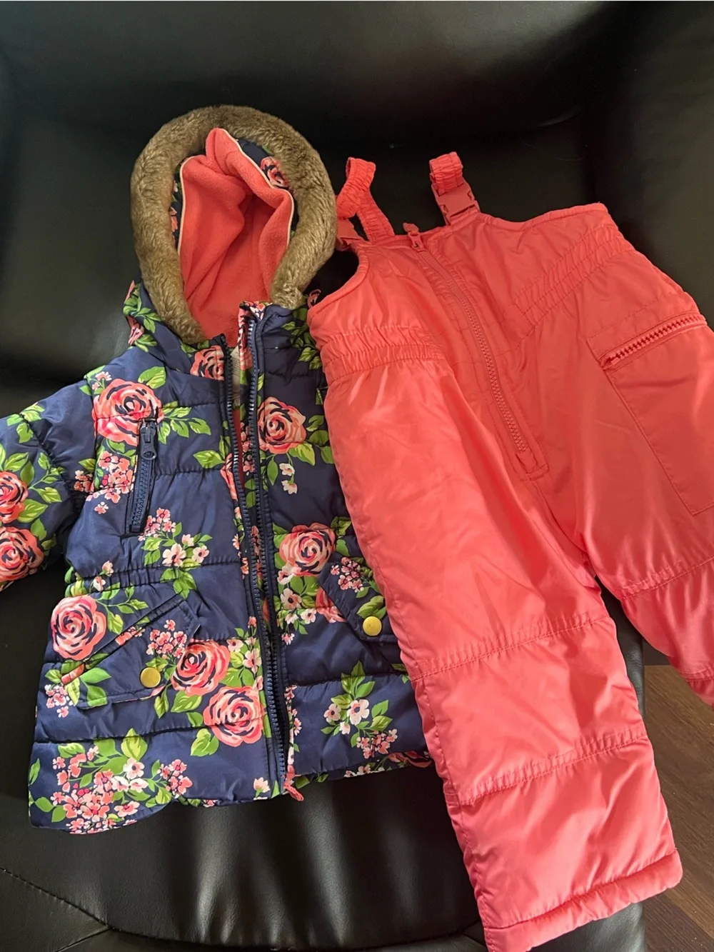 Carter's Coral-Pink Quilted Puffer Jacket and snow suit - Picture 4 of 4